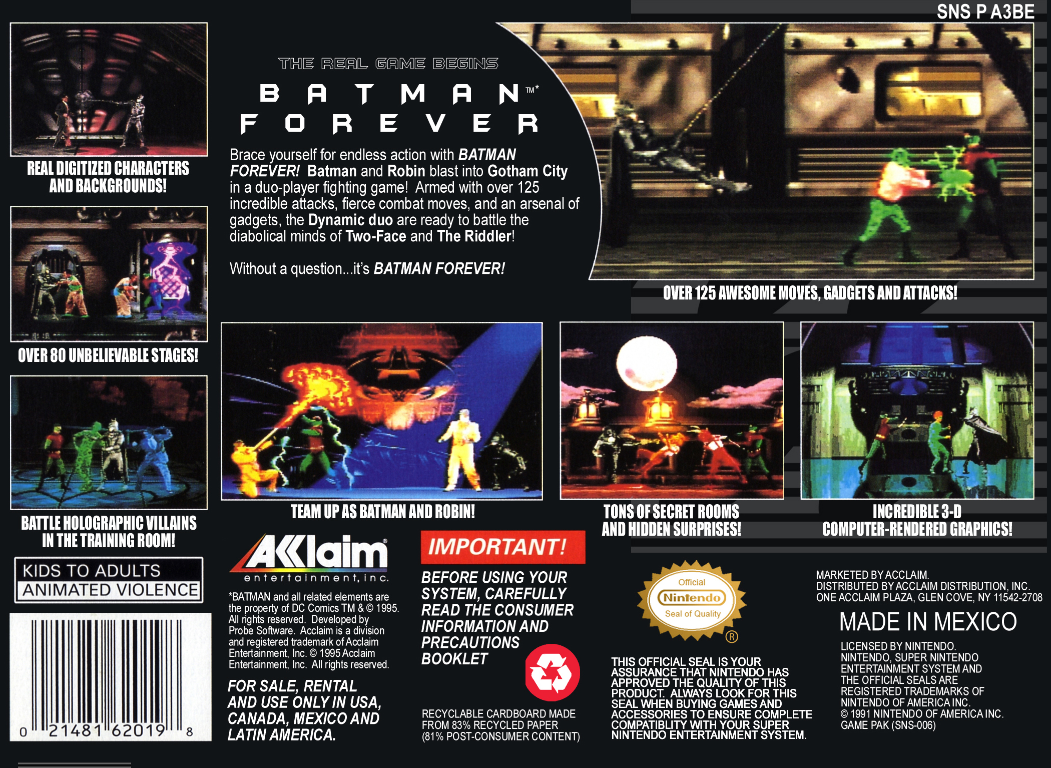 Box Art de Batman Forever para Super Nintendo - verso - Estados Unidos
