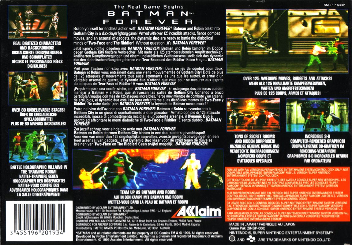 Box Art de Batman Forever para Super Nintendo - verso - Europa