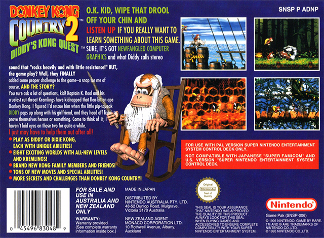 Box Art de Donkey Kong Country 2: Diddy's Kong Quest para Super Nintendo - verso - Austrália
