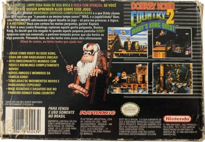 Box Art de Donkey Kong Country 2: Diddy's Kong Quest para Super Nintendo - verso - Brasil
