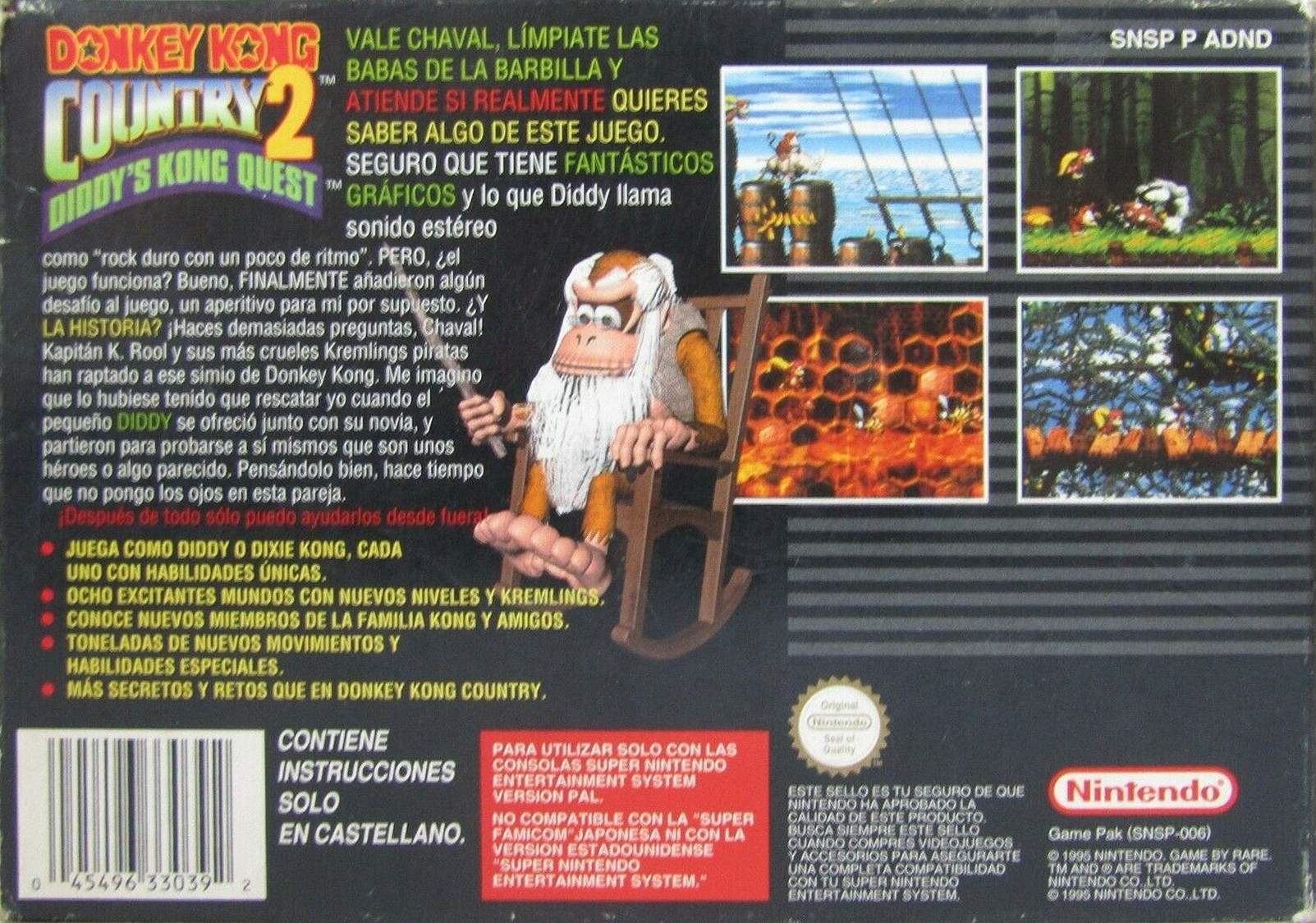 Box Art de Donkey Kong Country 2: Diddy's Kong Quest para Super Nintendo - verso - Espanha