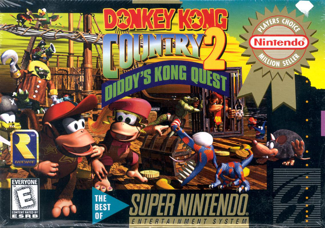 Box Art de Donkey Kong Country 2: Diddy's Kong Quest para Super Nintendo - Players Choice - Million Seller - Estados Unidos